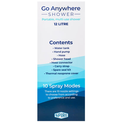 Spire Go Anywhere Portable Shower 12L with 10 Spray Modes & Hands-Free Use