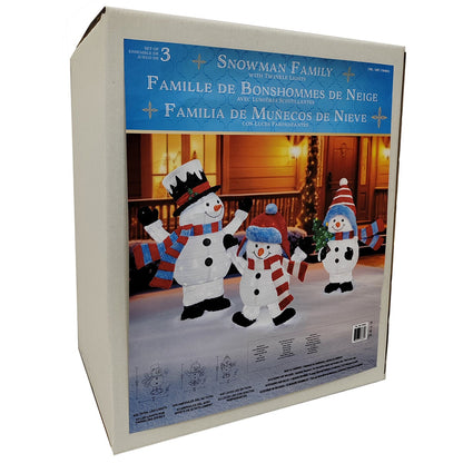 Lighted 3 Piece Pop-Up Snowman Family with LED Lights, Metal Stakes, 12 kg