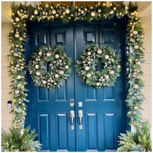 Pre-Lit Holiday Artificial Wreath Metallic 762mm with 50 Twinkling LED Lights