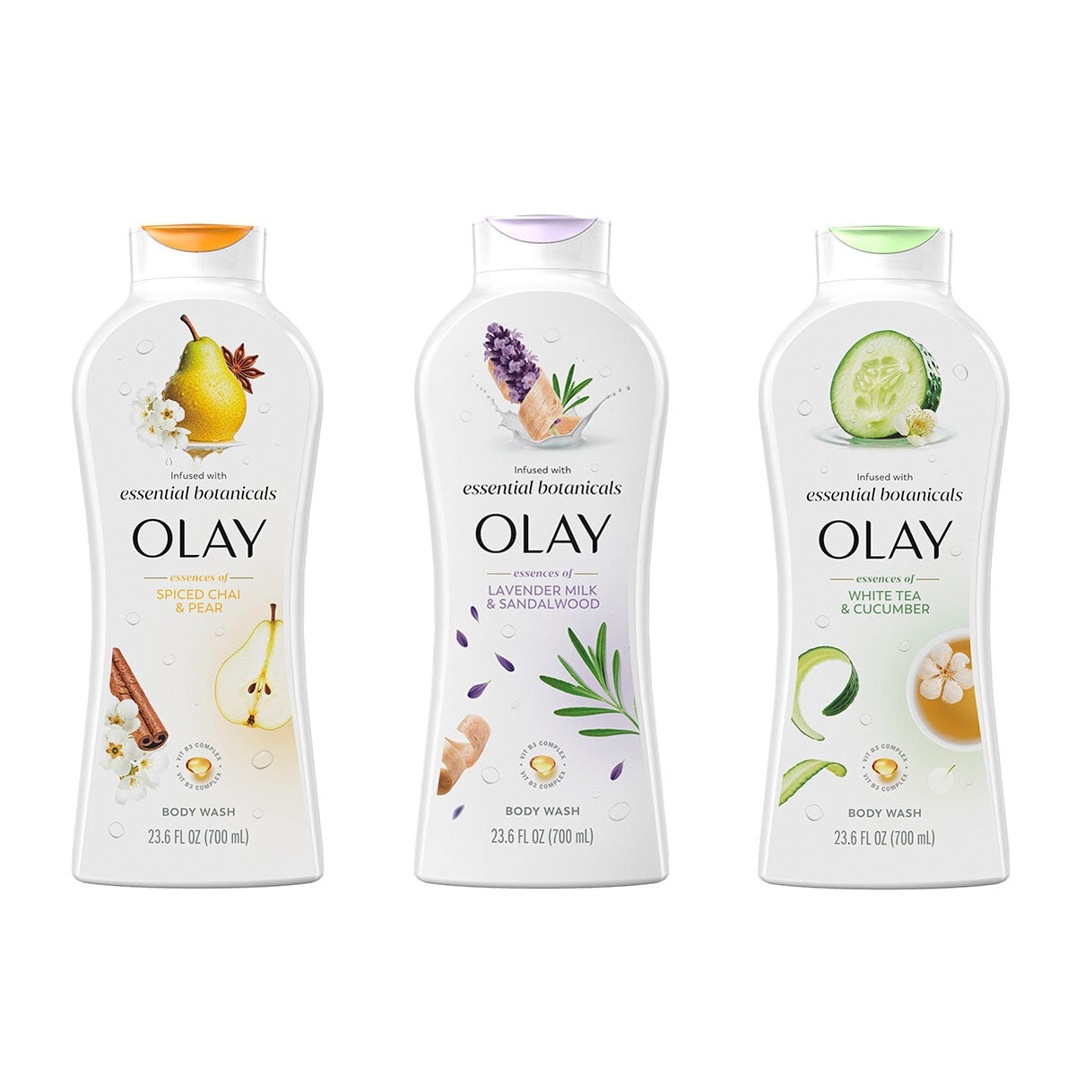 Olay Essentials Botanicals Body Wash 3 x 700ml - Moisturising, Long-Lasting Fragrance - Auzzistore