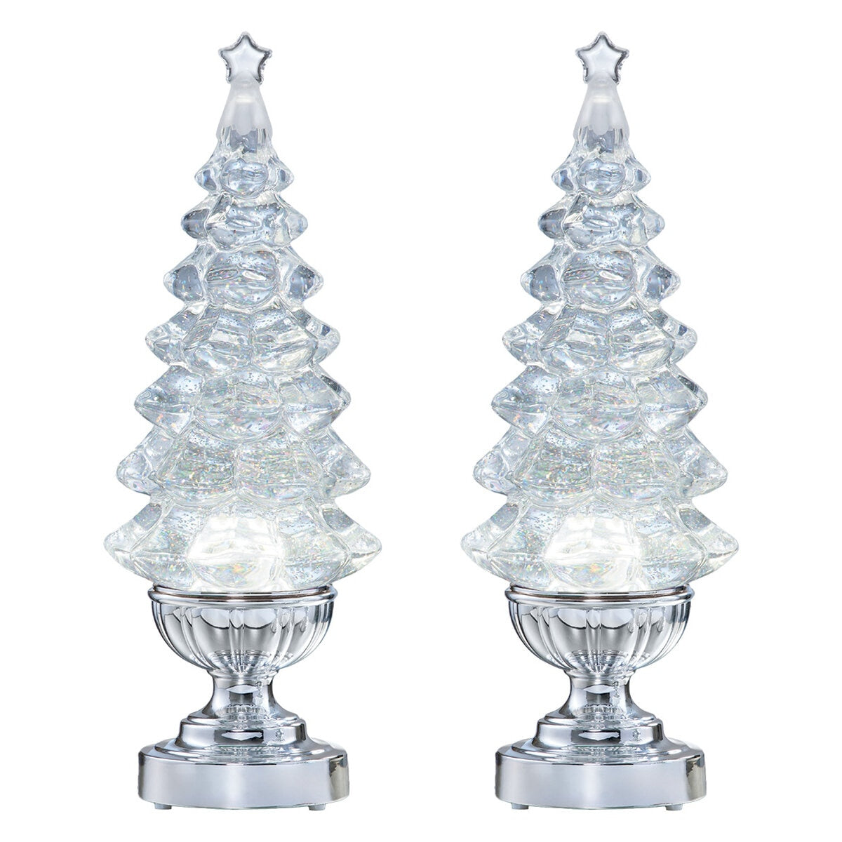 Lighted Glitter Trees Set 2 Piece White - Battery Operated, LED Lights, Timer