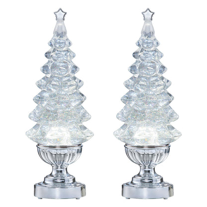 Lighted Glitter Trees Set 2 Piece White - Battery Operated, LED Lights, Timer