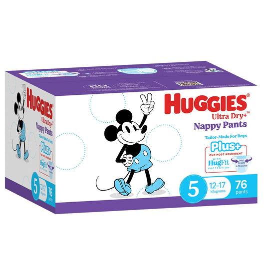 Huggies Boys' Ultra Dry Nappy Pants Plus Size 5 Walker (12-17kg) 76 Nappies - Auzzistore
