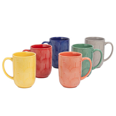 over&back Arch Mugs 480ml Capacity Stoneware 6 Pack Assorted