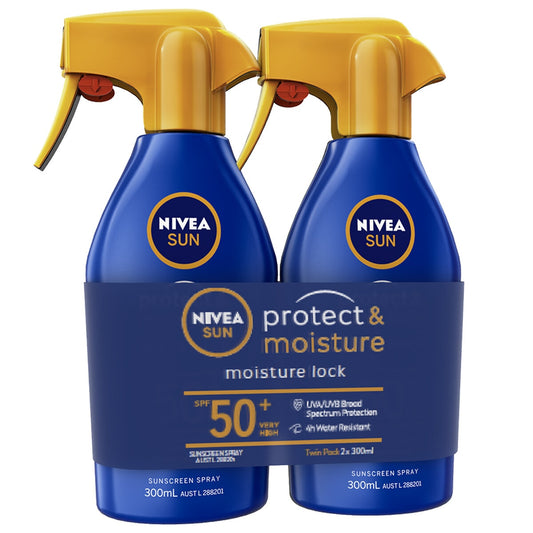 Nivea Sun Spray Protect And Moisture SPF50+ 2 x 300ml - UVA/UVB Protection, Moisturising