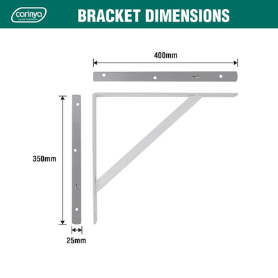 Carinya Straight Stayed Bracket 400x350mm White Steel 100kg Capacity