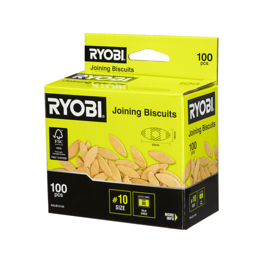 Ryobi Wood Joining Biscuits No 10 - 100 Pack - 53mm x 1mm x 19mm - Stable Joints - Auzzistore