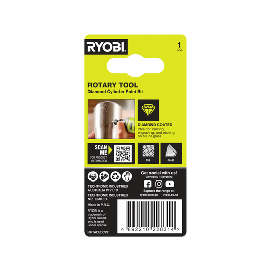 Ryobi 1.5mm Rotary Diamond Cylinder Point Bit - Precision Engraving Tool – view 2 - Auzzistore