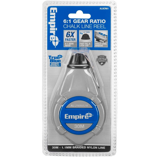 Empire 30m Aluminum Chalk Reel - 6:1 Gear Ratio - Blue - Auzzistore