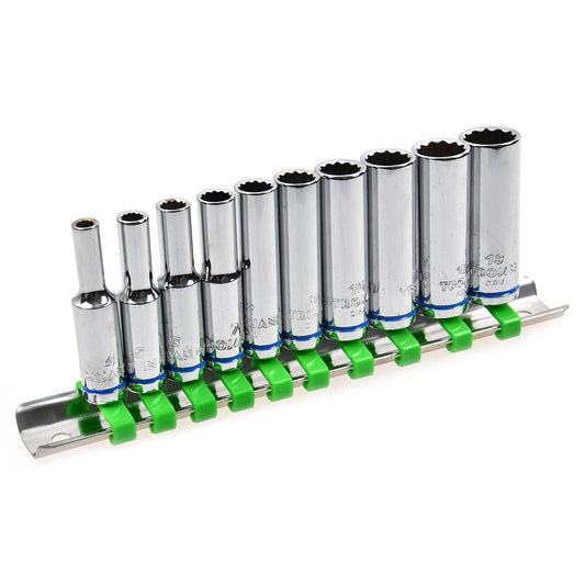 Trojan 10 Piece Deep Socket Rail Set 1/4" - 4mm to 13mm - Chrome Vanadium - Auzzistore