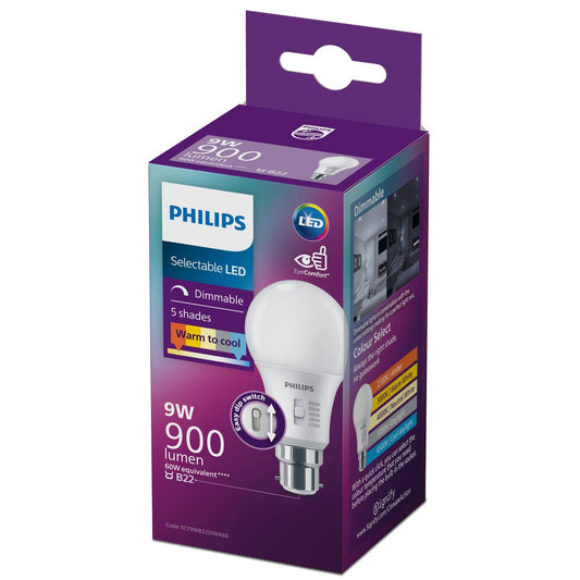 Philips A60 B22 LED Globe 900lm 9W Dimmable - 5CCT - EyeComfort Technology