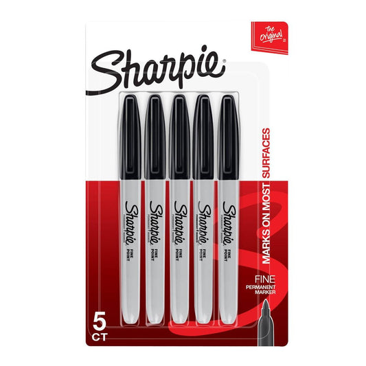 Sharpie Black Fine Marker 5 Pack - 1.0mm Tip - Permanent Ink - Quick-Drying - Auzzistore
