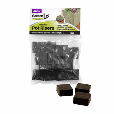 Jack Rubber Pot Risers 25mm Square 16 Pack - Drainage - Black