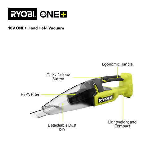 Ryobi 18V One Hand Vacuum Tool Only - 600ml Dust Bin - HEPA Filter - 6.5kpa Suction – view 2