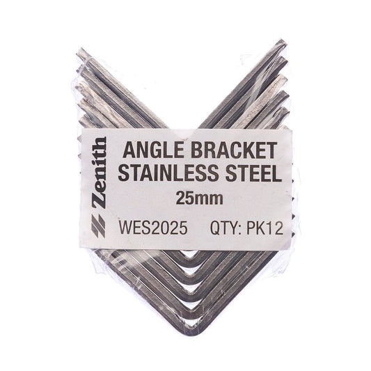 Zenith Angle Bracket - 25mm - Stainless Steel - Corrosion Resistant - 12 Pack - Auzzistore