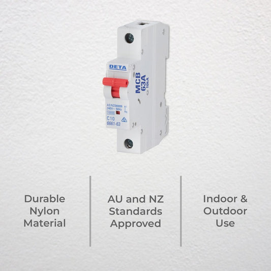 Deta 63A Miniature Circuit Breaker - 10kA Short Circuit Capacity - 1 Pole - 18mm – view 2 - Auzzistore