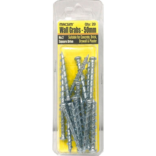 Macsim Wall Grab Anchor - 50mm - Zinc Plated Steel - Light Duty - 20 Pack - Auzzistore