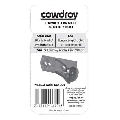 Cowdroy Black Sliding Track Door Stop - 60mm Nylon - Wall Protection