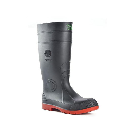 Bata Industrials Jobmaster Knee Length Steel Cap Safety Gumboots 400mm - Black Red - Size 8 - Waterproof, Slip Resistant