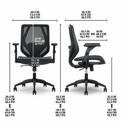 TrueWellness All Mesh Mid-Back Chair 52913-BLK Black Breathable Mesh