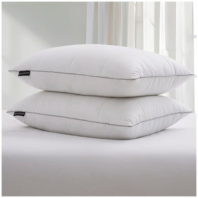 Hotel Grand Quilted All Feather Pillow 2 Pack Jumbo White 100% Cotton Cover