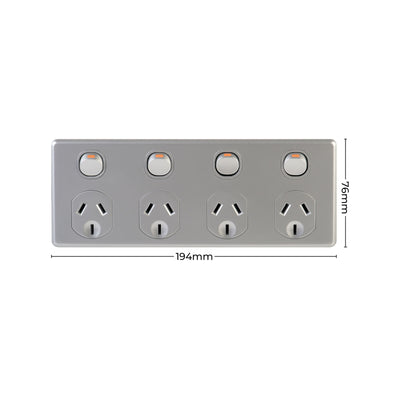 Deta Silver Power Point - 4 Outlet - Polycarbonate - Flush Design