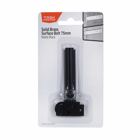 Taskmaster 75mm Black Matte Surface Bolt - Solid Brass Barrel Bolt - Auzzistore