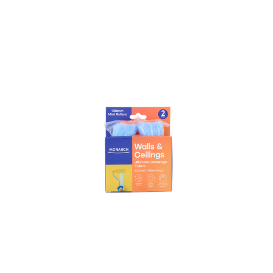 Monarch Walls Ceilings Mini Rollers 100mm 14mm Nap 2pk - Ultimate Coverage - Orange