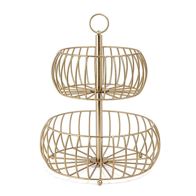 over&back Two-Tier Golden Fruit Basket TS-01-GB Brushed Gold Metal