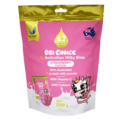 Ozi Choice A2 Milky Bites 300g Strawberry Cow-Shaped Calcium Bites