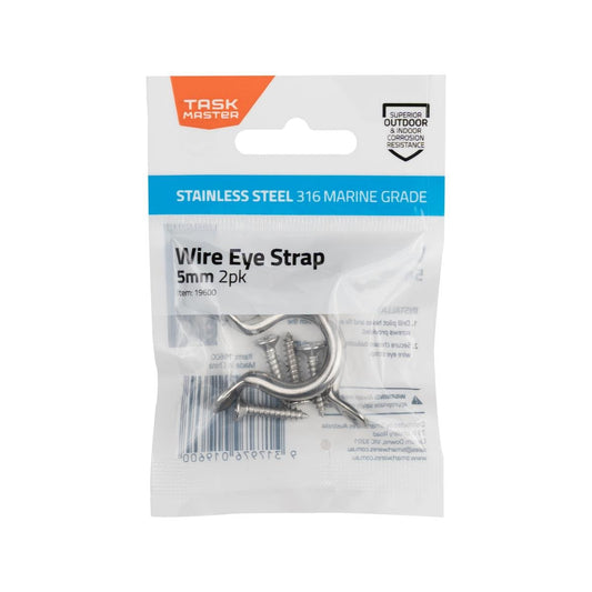 Taskmaster 5mm Stainless Steel Wire Eye Strap 2 Pack - Rust Resistant - Durable - Auzzistore