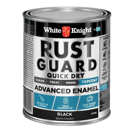 White Knight Rust Guard Advanced Enamel Paint - 500ml - Black Satin - Quick Dry - 16m² Coverage - Auzzistore