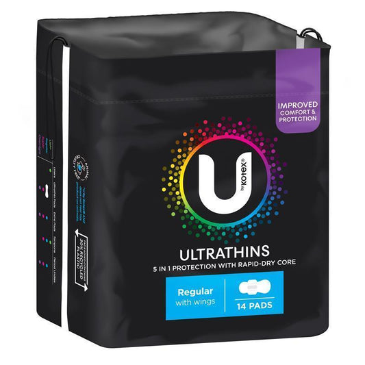 Kotex U Ultra Thin Wings Regular Pads, 14 Count – Leak Protection & Comfort