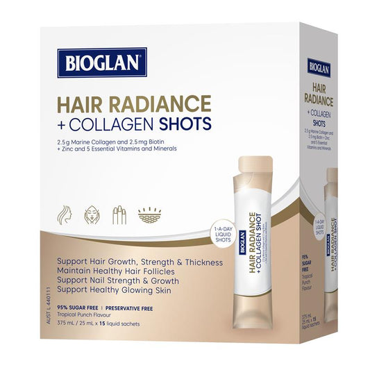 Bioglan Hair Radiance Collagen Shots 25ml x15 with Biotin & Marine Collagen - Auzzistore