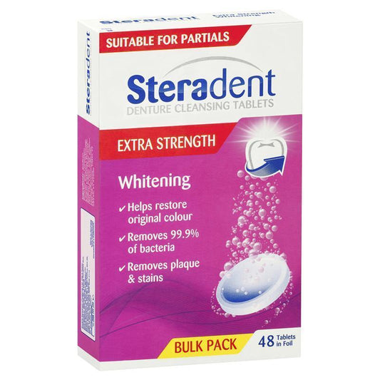 Steradent Extra Strength Denture Care Cleansing Tablets - Whitening (48 Pack)-Auzzi Store