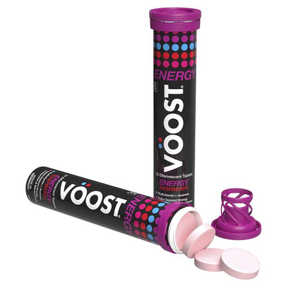 VÖOST Energy Raspberry Effervescent Vitamins with Guarana, 20 Tablets