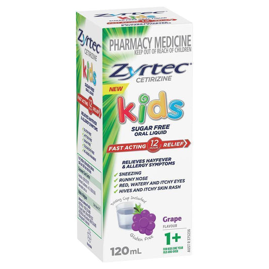 Zyrtec Kids Antihistamine Allergy & Hayfever Oral Liquid - Grape 120mL - Auzzistore