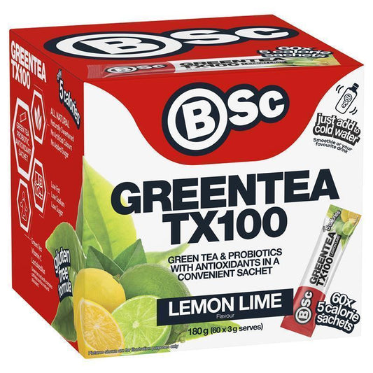 BSc Green Tea TX100 Lemon Lime 60 x 3g Serve - Refreshing Wellness Drink