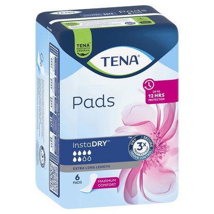TENA InstaDRY Extra Long Incontinence Pads for Moderate Leaks, 6-Pads