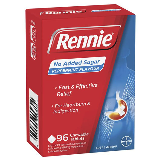 Rennie No Added Sugar Peppermint Antacid Tablets - 96 Count - Auzzistore