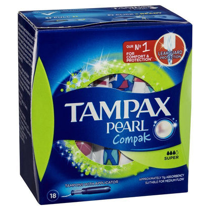 Tampax Pearl Compak Tampons, Medium Flow, 18 Pack with Applicators