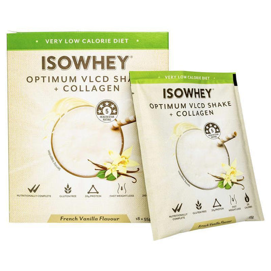 IsoWhey Optimum VLCD Shake + Collagen French Vanilla 18 x 55g - Fast Weight Loss Support