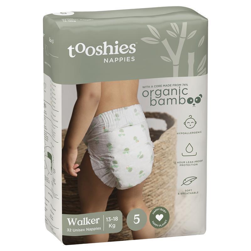 Tooshies Eco Nappies with Organic Bamboo Size 5 Walker (13-18kg) - 32 Pack