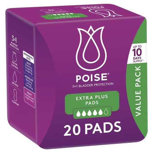 Poise Extra Plus Bladder Leak Pads, 20-Pads, 3-in-1 Absorbency & Odor Control