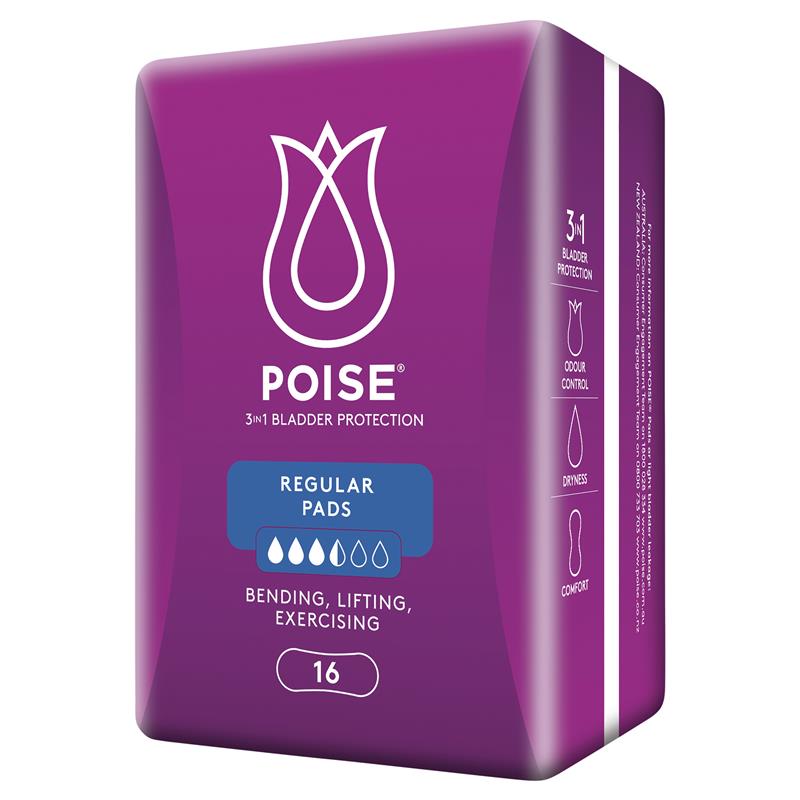 Poise Regular Pads for Bladder Leakage & Menstruation, 16 Pads