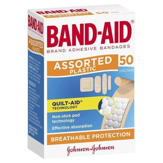 Band-Aid Plastic Strips Assorted Shapes - 50 Pack for Effective Wound Care-Auzzi Store