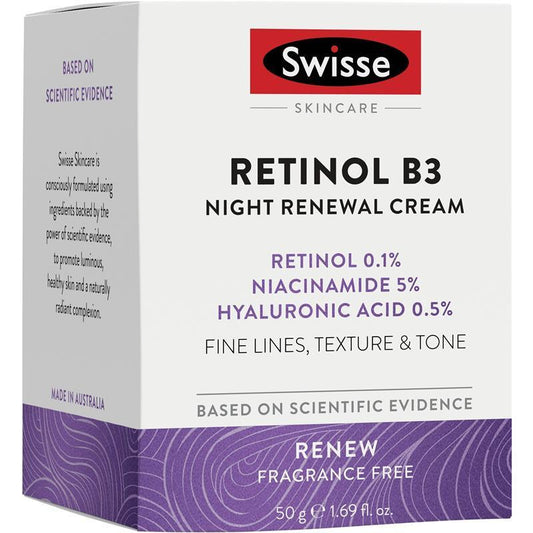 Swisse Skincare Retinol B3 Night Renewal Cream 50g - Youthful Skin Awaits