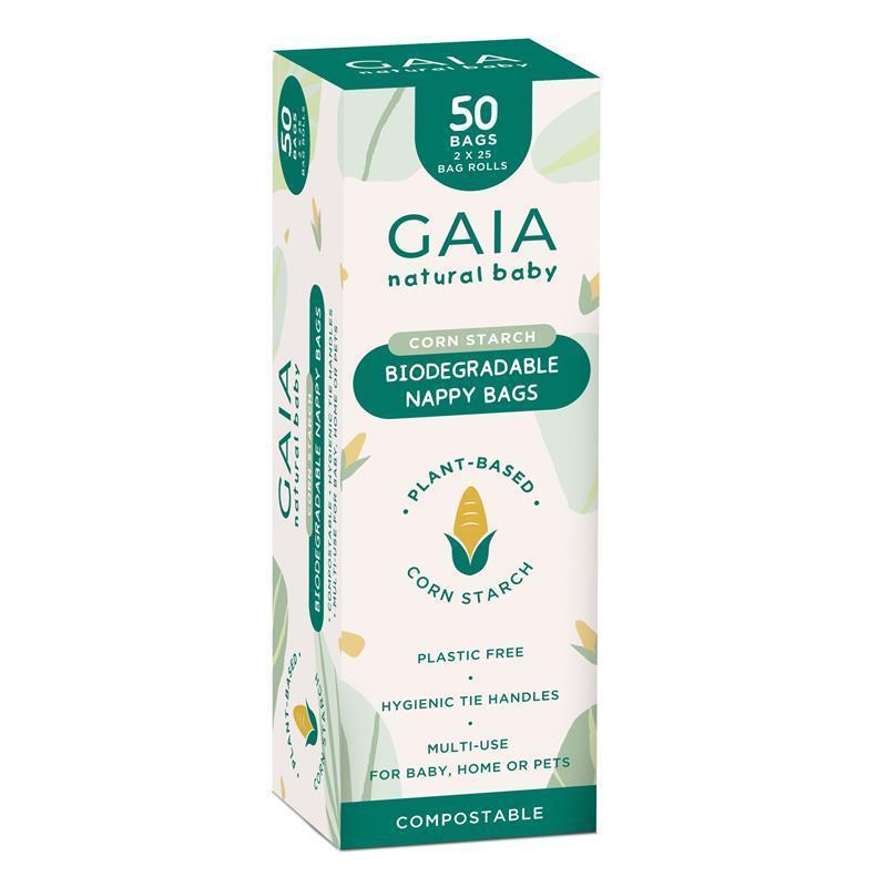 Gaia Natural Baby Biodegradable Nappy Bags 50 Pack - Eco-Friendly & Compostable