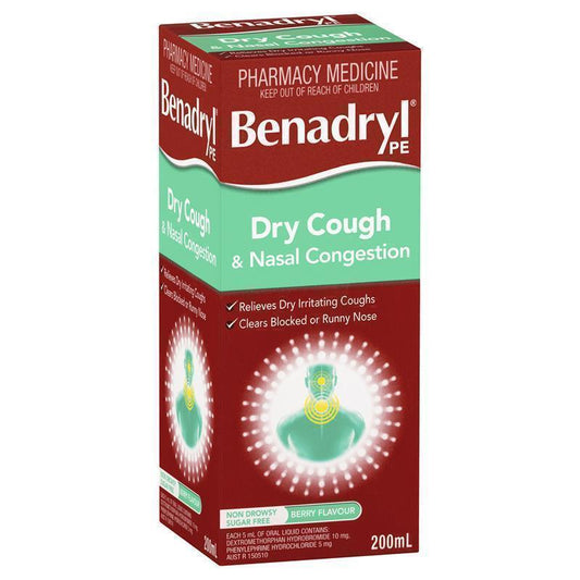 Benadryl PE Dry Cough & Nasal Congestion Non-Drowsy Berry Flavour 200mL-Auzzi Store