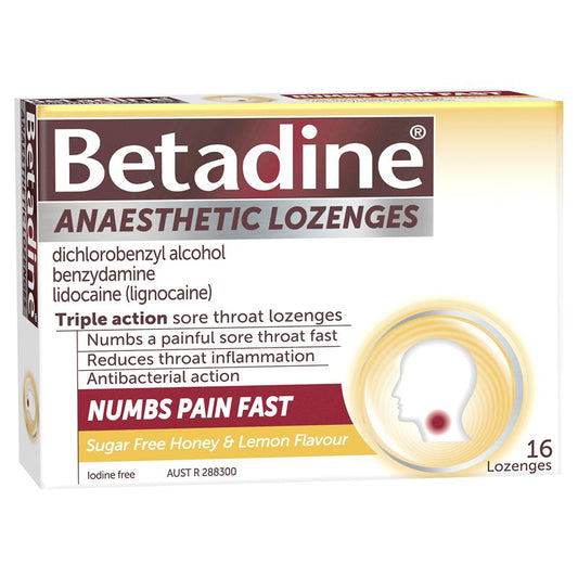 Betadine Sore Throat Lozenges - Anaesthetic Honey & Lemon Flavour (16 Pack)-Auzzi Store